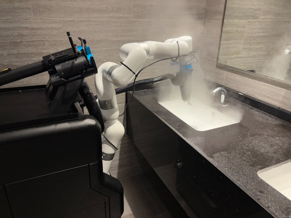 MoveIt Pro software interface controlling a robotic cleaning system